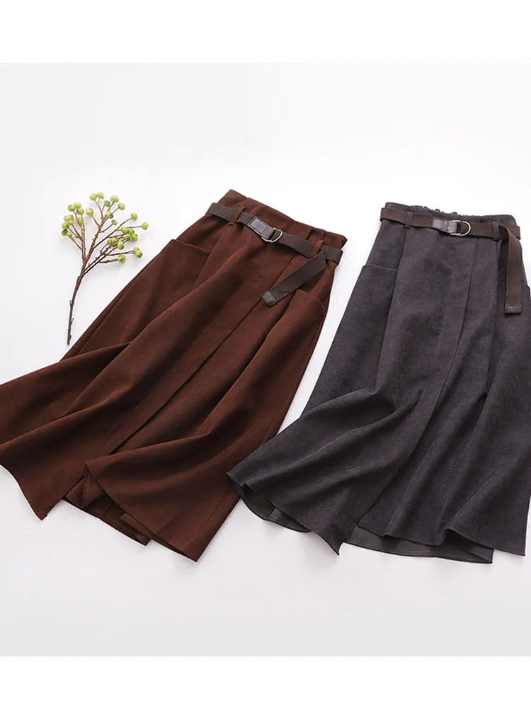 Women Casual Skirts Spring And Autumn Solid High Waist Irregular Pockets Midi Skirts Fashion Simple Elegant Saia Faldas