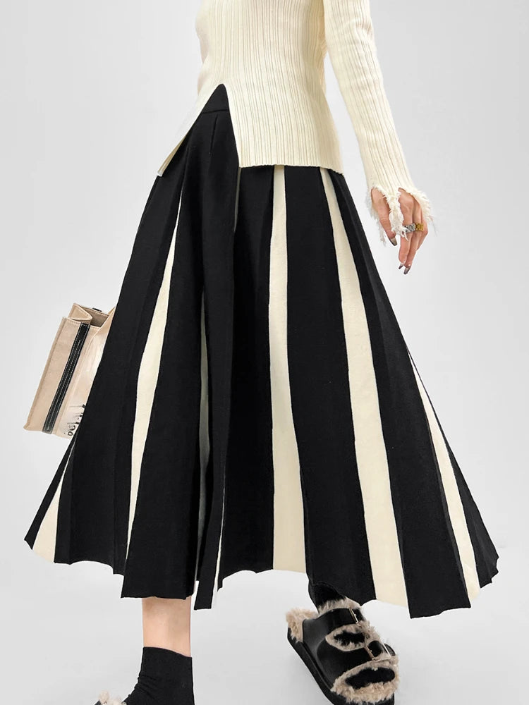 Long Skirts for Women Winter Knitted A-LINE Skirt Black White Luxury Elegant Women's Skirts Fashion 2025 High Waist Slim Skirts