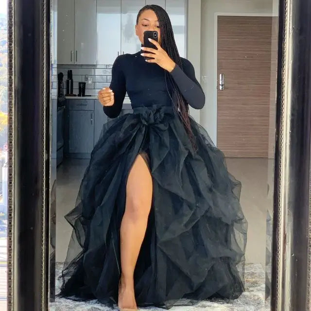 Women Skirts Vintage Spring Summers Pleated Party Long Skirt Black Adult Tutu Dancing Fahion Female Skirts Faldas Mujer Tulle