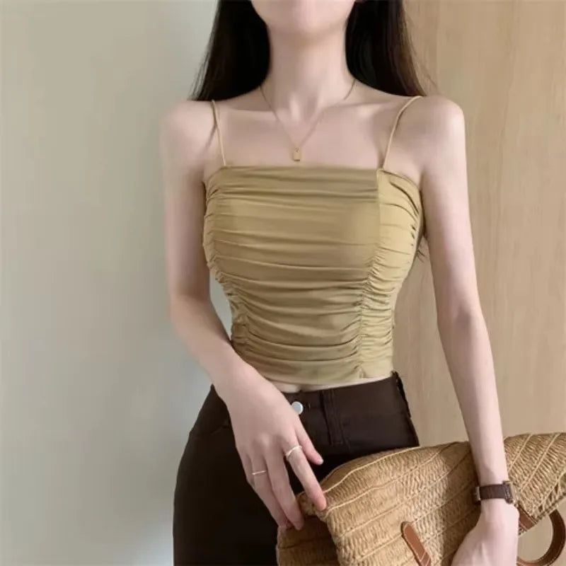 Top Women Sexy Shirts Sleeveless Tube Tops Girls Tops With Suspenders Lady White Camisole Padded Bras Woman Clothing Corset Top