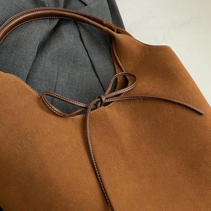 Women PU Tote Bag Designer Shoulder Bags Fashion Bucket Bag Large Capacity Suede Tote Purse Handbag Stylish Commuting Bag