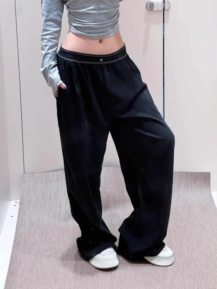Yoga Sports Straight Leg Pants Women Thin Casual Fashion Solid Elastic Waist Quick Drying Sweatpants Loose Baggy Trousers Women