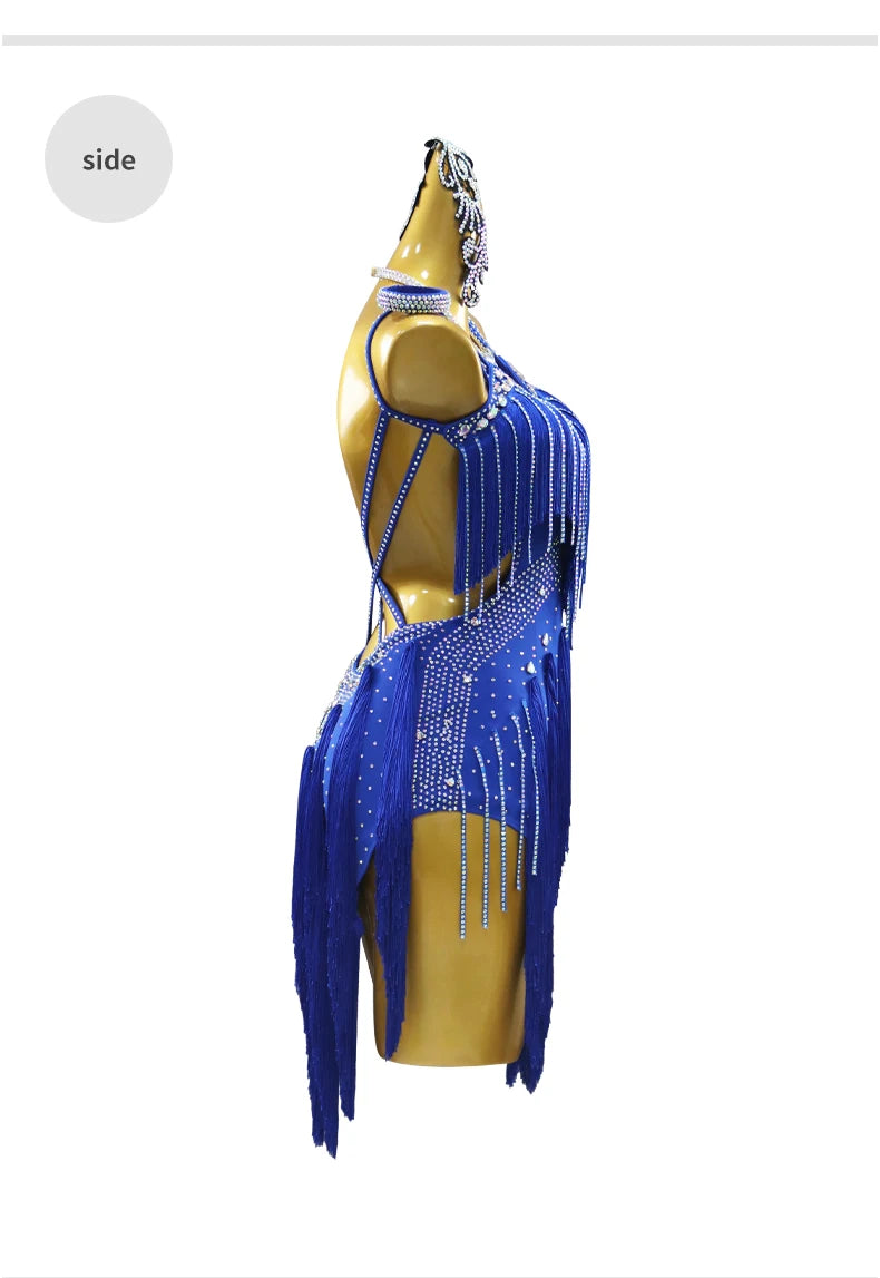 Evening Dress Latin Dance Costume Womens 2025 Dancewear Girl Adult Short Fringed Clothing American Competition Stage Sports Suit