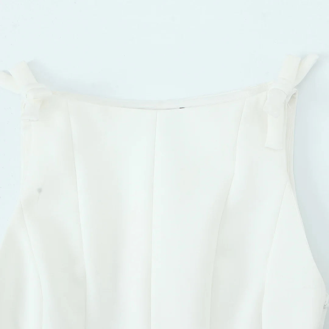 TRAF Top for Women Fashion Summer Short Skirt Hem Bow Sleeveless O-neck Blouse Street Clothing Vest Tank Chic Ladies Tops Mujer