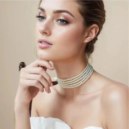 Fashion Elegant Women 3-5Layer White Pearl Choker Necklaces Bohemian Creative Design Wedding Anniversary Necklace Female Jewelry