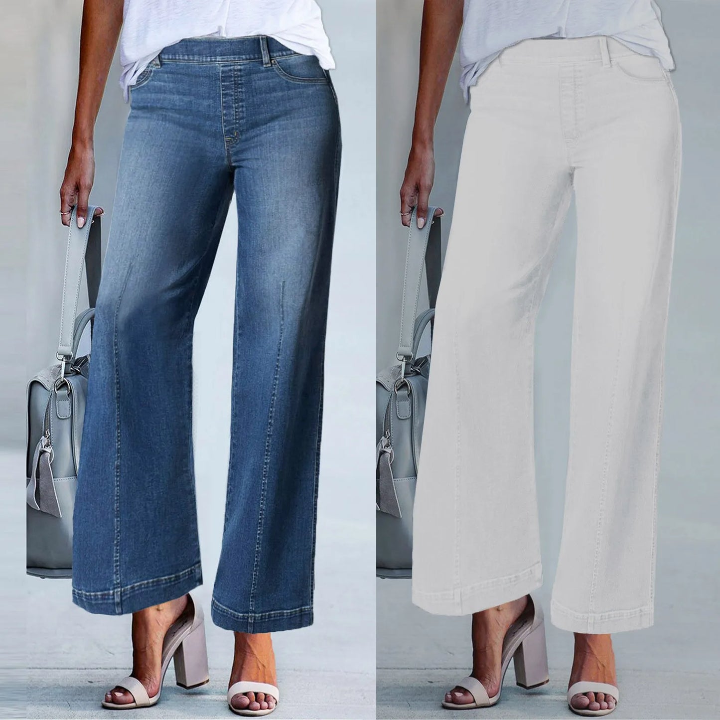 New Wide Leg Jeans For Women Seamed Front Wide Leg Jeans Solid Color Casual Fashion Trousers Pantalones De Mujer Pants For Women