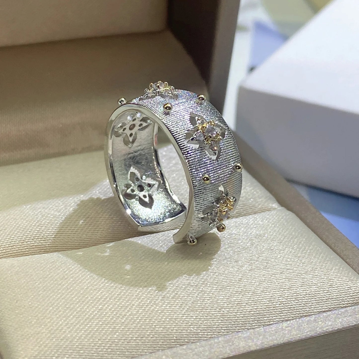 Women Hand-brushed two-color Gold Ring Earrings Necklace Bracelet