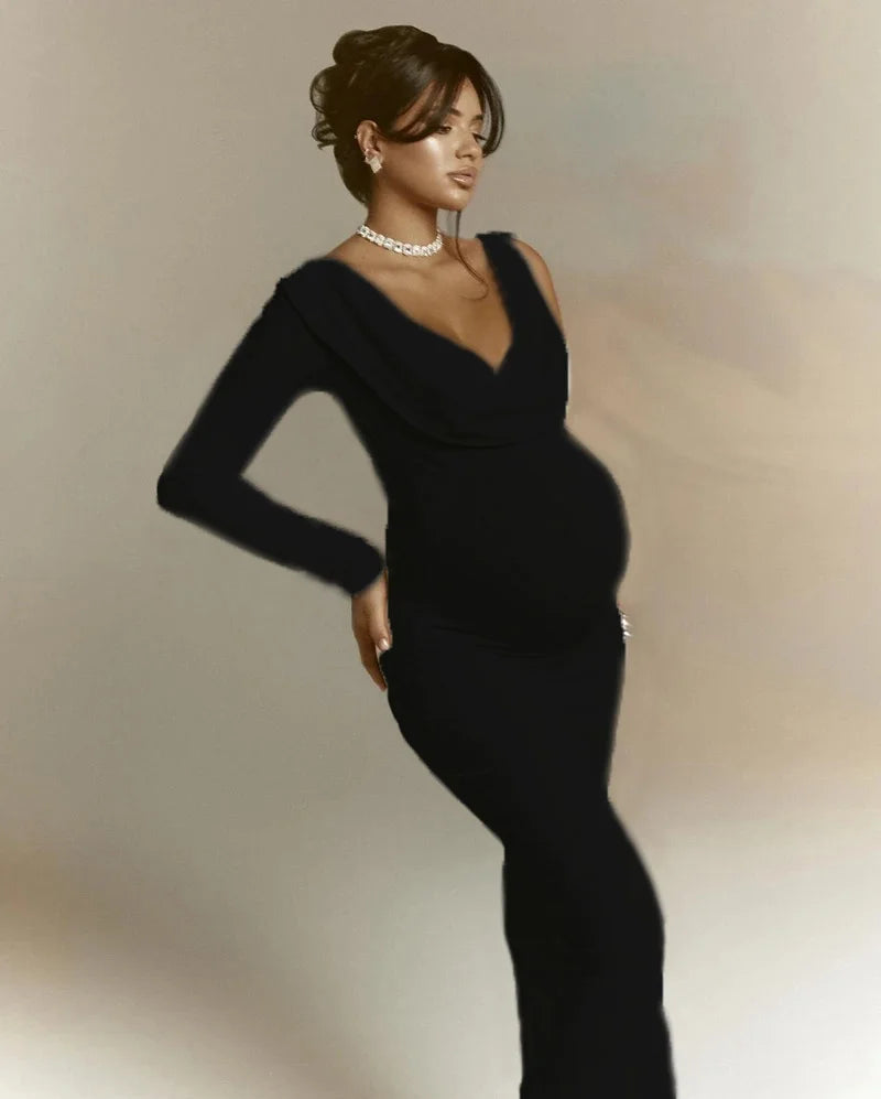 Maternity Dresses Fashionable and Sexy Pure Color One Shoulder Body con Maternity Dress for Photography and Parties