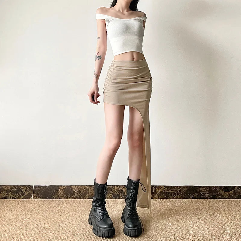 Slim Jupe Femme Été Korean Solid Color Skirts For Women Asymmetrical Y2k Clothes Fashion Clothing Sexy Mujer Conjuntos De Falda