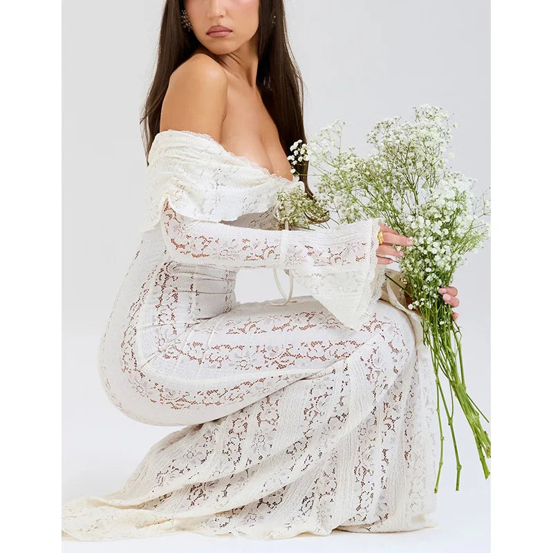 Women's Dresses New Sexy One-word Shoulder Lace Temperament Tube Top Long Dress Slim Fishtail Dress for Women