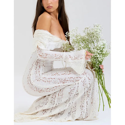 Women's Dresses New Sexy One-word Shoulder Lace Temperament Tube Top Long Dress Slim Fishtail Dress for Women