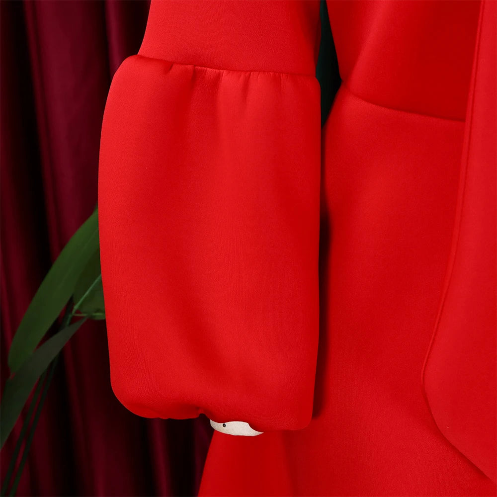 Elegant Dresses for Women Bow Collar Full Sleeve High Waisted A Line Mid Calf Luxury Female Birthday Party Dinner Vestidos Mujer