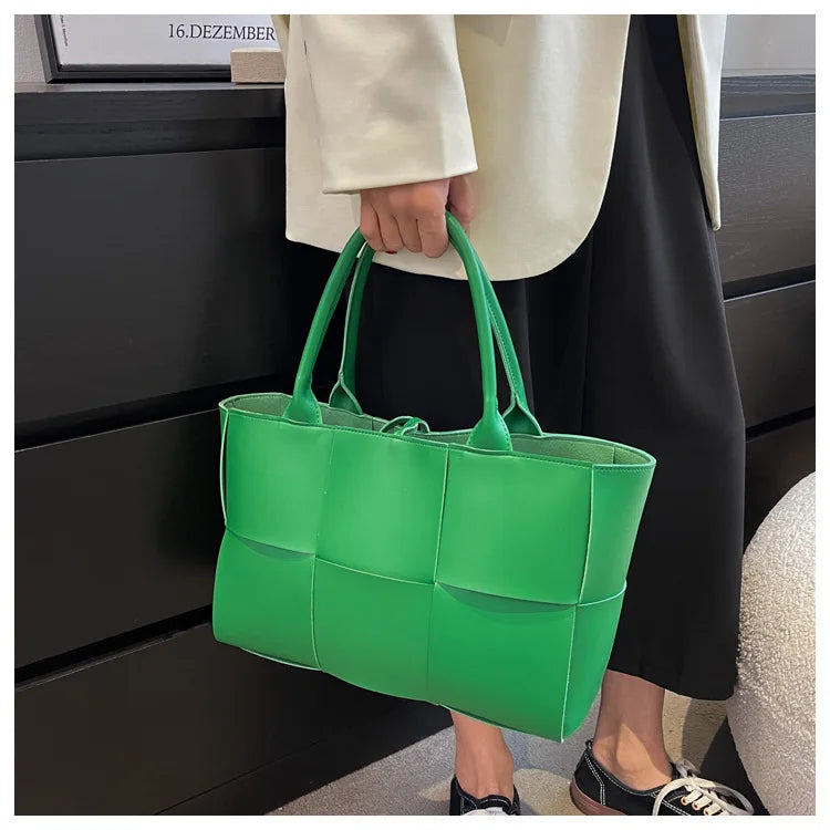 Large Capacity Handbags for Women 2022 Fashion Leather Woven Tote Bags Designer Solid Color Lacing Plaid PU Shoulder Bags