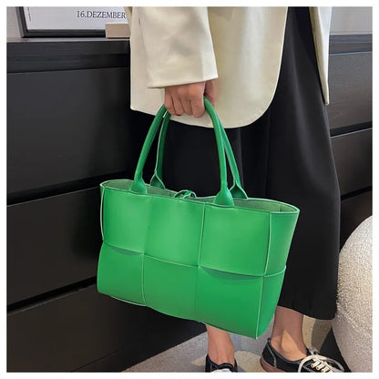 Large Capacity Handbags for Women 2022 Fashion Leather Woven Tote Bags Designer Solid Color Lacing Plaid PU Shoulder Bags