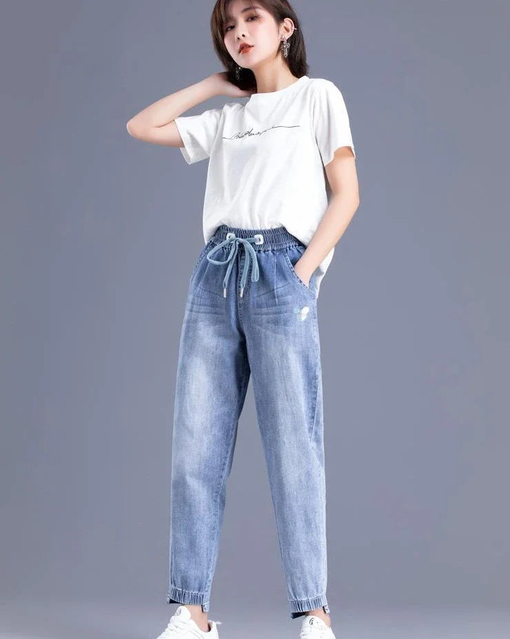 Womens Jeans Pants For Women With Pockets Blue Trousers High Waist Shot 2000s Y2k Wide Leg Xxl 90s Trend Unique Japanese Shiny