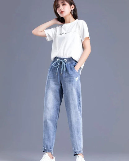 Womens Jeans Pants For Women With Pockets Blue Trousers High Waist Shot 2000s Y2k Wide Leg Xxl 90s Trend Unique Japanese Shiny