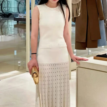 Women's summer dress with round neck and short sleeves with pearl decoration elegant party dress women's dresses trend 2025