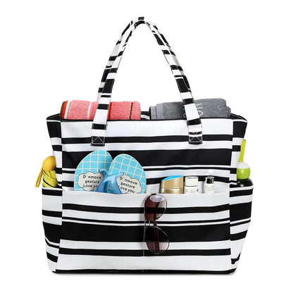 Beach Tote Bag Women，Foldable Travel Bag with Anti-Sand Pocket Lightweight Storage Bag for Gym/Shopping Packable in Carry-On