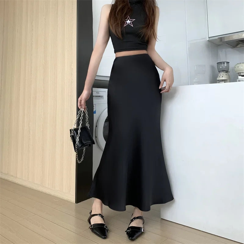 Satin Skirts for Women Korean Reviews Many Girls Clothes Women's 2025 Summer NEW High Waisted Mid Long Skirts Fashion women skir