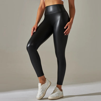 PU Leather Pants Yoga Leggings for External Wear High Waist Leather Sexy Leggings Trousers Women's Stretch Pantalon