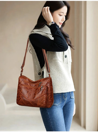Light Women's Bags for Mom Multi-pocket Design Ladies Crossbody Shoulder Bags Vintage Pu Leather Purses and Handbags Sac A Main
