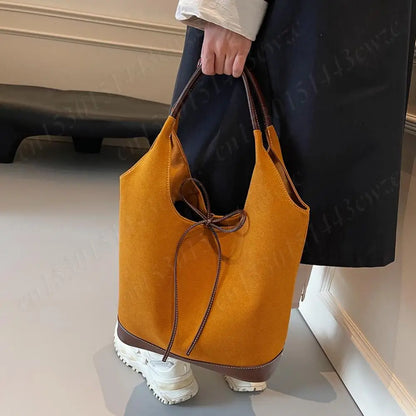 Women PU Tote Bag Designer Shoulder Bags Fashion Bucket Bag Large Capacity Suede Tote Purse Handbag Stylish Commuting Bag