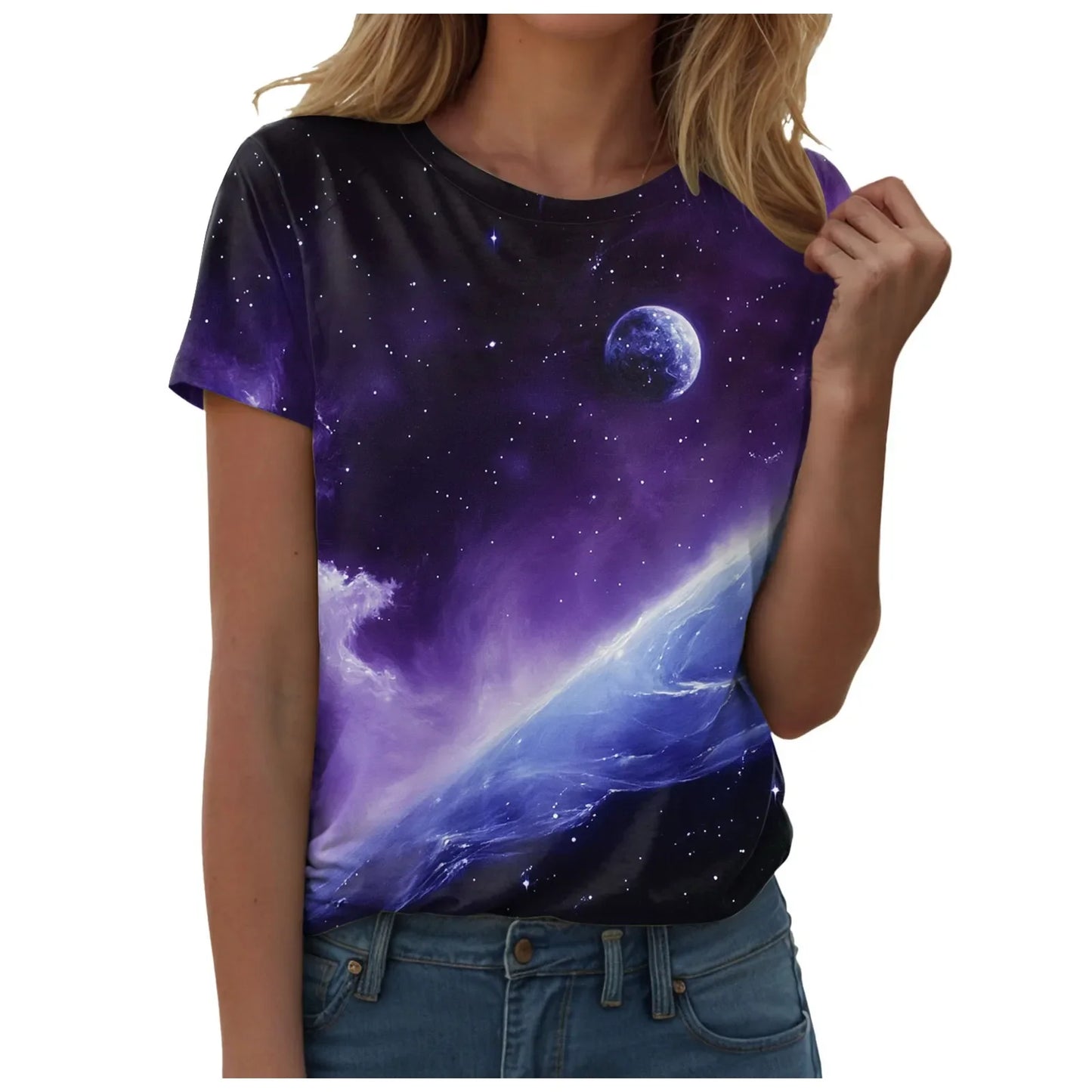 Top blouse woman trend 2025 women 3D galaxy print t shirts glitter shirts blouse fashionable Starry Sky summer ropa para Mujer