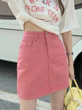 JMPRS Sweet Pink Women Denim Skirts High Waist Student A Line Korean Solid Mini Skirt Causal Summer Vintage Ladies Jeans Skirt
