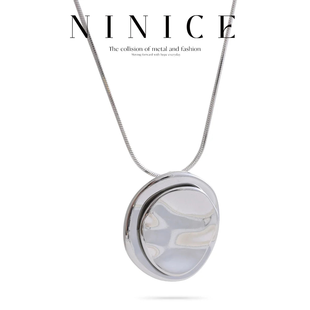 NiNice Necklaces for Women 316L Stainless Steel Original Double Circle Overlay Pendant Personalized Sweater Chain Fashionable