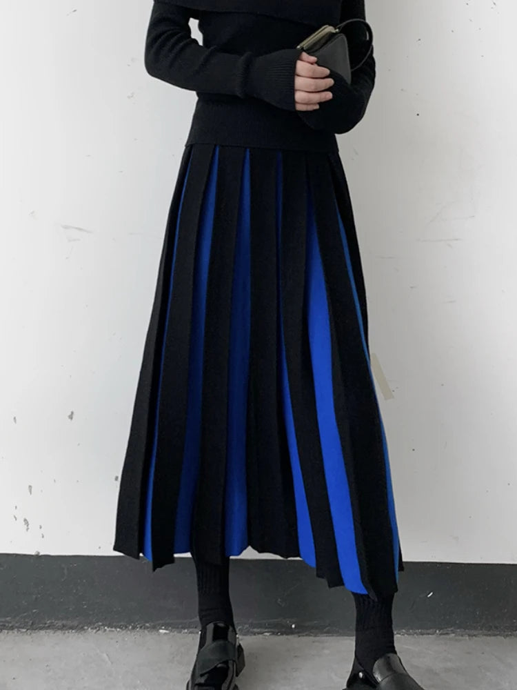 Long Skirts for Women Winter Knitted A-LINE Skirt Black White Luxury Elegant Women's Skirts Fashion 2025 High Waist Slim Skirts