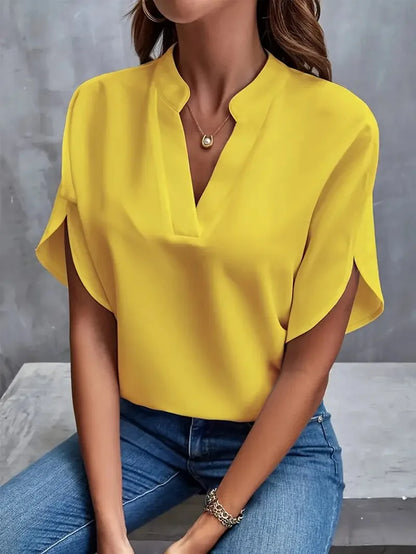 Summer Tops For Women Blouse 2024 Fashion Short Sleeve Solid V Neck Loose Shirts And Blouses Elegant Laies White Tops