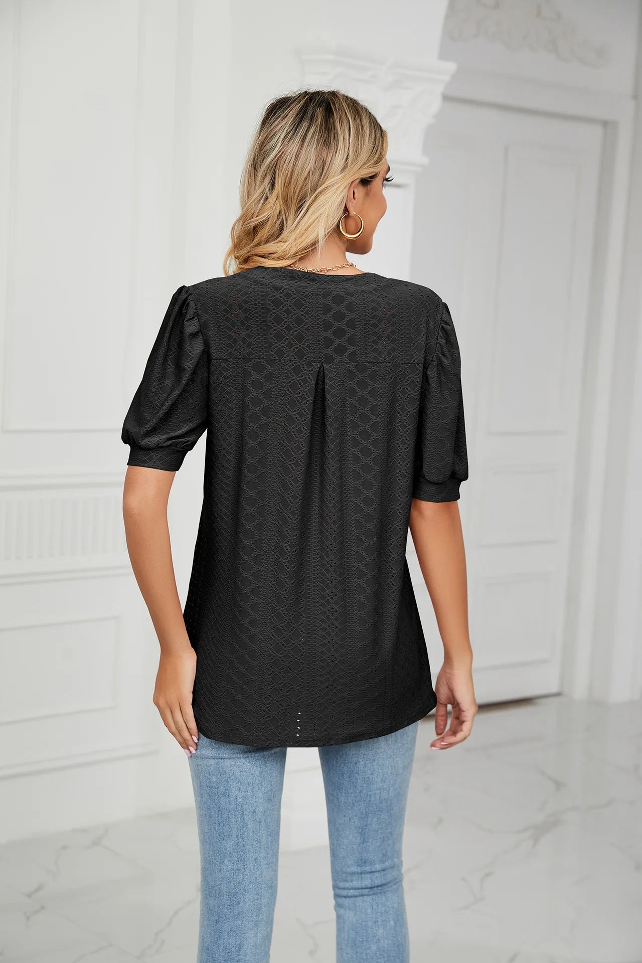 Womens Tops V Neck Ruffle Sleeve Blouses Short Sleeve Casual Tops T-Shirts for Women Autumn Winter