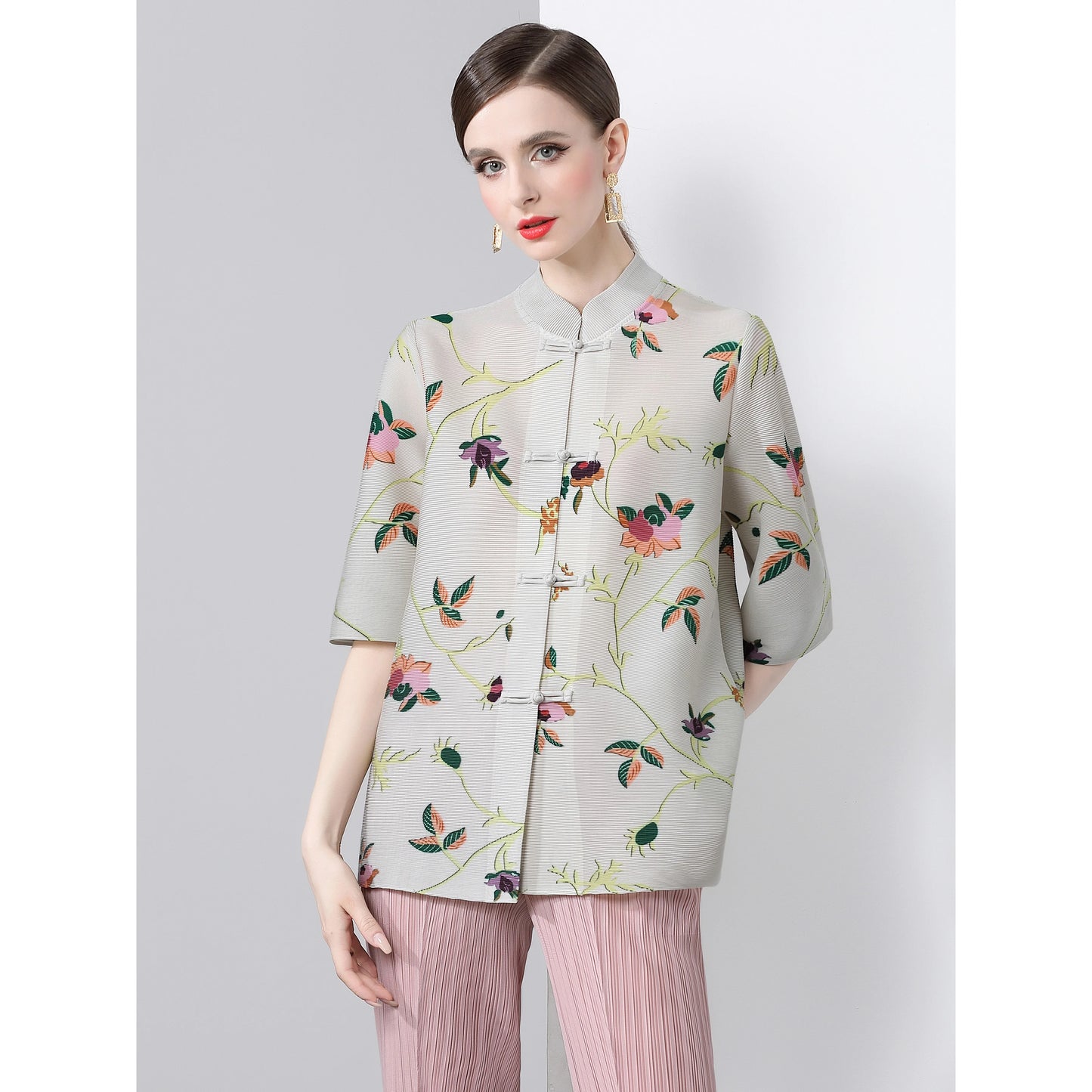 Pleated Tops for Women Summer Printed Shirts Loose Mom Wear Commuter Printed Short Sleeves Women Clothes