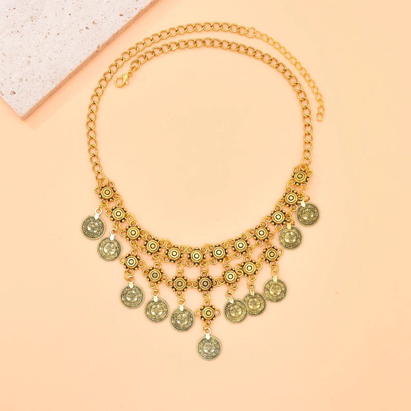 Vintage Coin Women Necklace Tassel Bohemian Ethnic Charms Chains Chokers Necklaces Statement Gypsy Turkish Necklaces Feminina