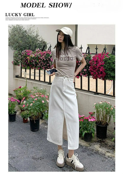 Casual High Quality Maxi Denim Skirts for Women Summer 2025 Fashion White Jeans Dress Long Y2k Medium-length A- Line Skirt Denim