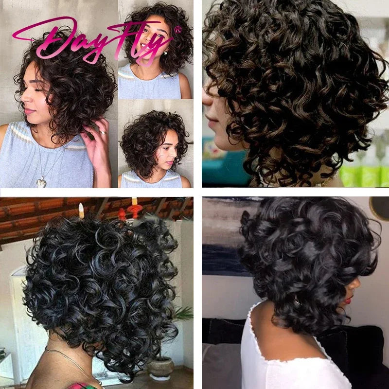 Brazilian Hair Weave Bundles 100% Human Hair Bundles Short Curly Hair Bundles 8Inch 6 Bundles Colored Hair Extensions For Women