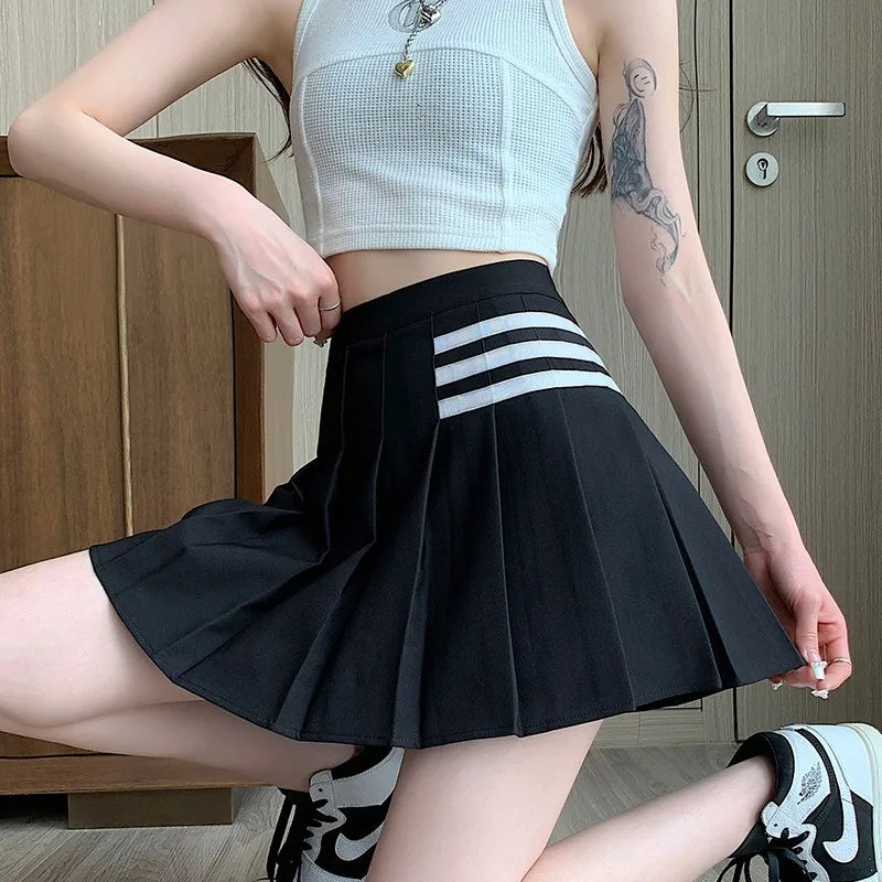 Women's Skirt With Shorts Summer Black Pleated Skirt For Girls Brown A Line High Waist Y2k Mini saias Spring Korea Style Clothes