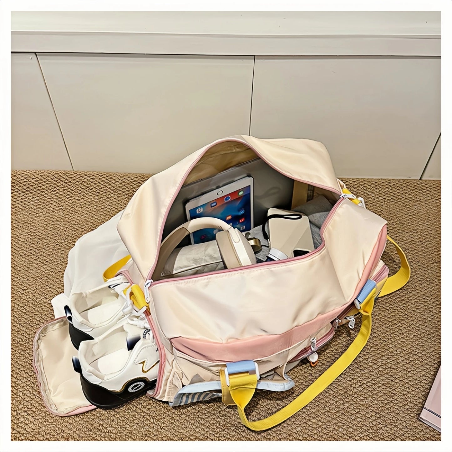 Women's Gym Tote Bags - Gym bags, large capacity sports bags for yoga, travel and fitness essentials - stylish design-tan