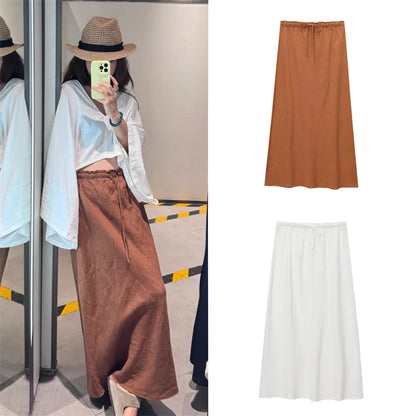Women's Skirt New Fall 2025 Solid Color Drawstring Design Skirt Skirt Casual Fashion Personality Versatile