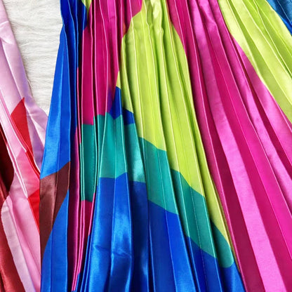 2025 Satin Long Skirts for Women Draped High Waist Midi Skirt Woman Summer Straight Women's Skirt Holiday Beach Women Skirt