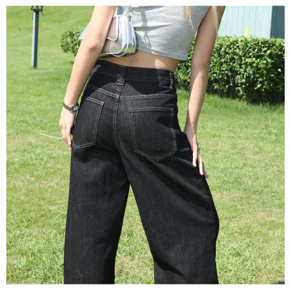 Women's Low-Waist Straight Wide-Leg Jeans Loose and Versatile Basic Fashionable Urban Style Casual Trousers