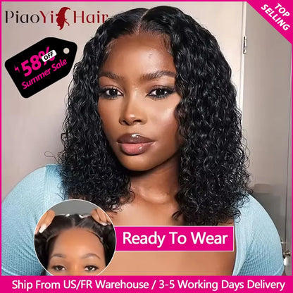 Glueless Wig Human Hair Water Wave Bob Wig Human Hair 14Inch Ready to Wear Curly Wave Wigs 200% Density 4X4 Lace Bob Top Quality