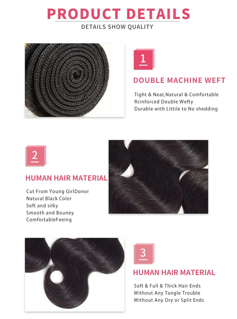 Body Wave Bundles Human Hair Brazilian Hair Weave Bundles 100% Natural Black Human Hair Extensions 1 3 4 PCS Bundles