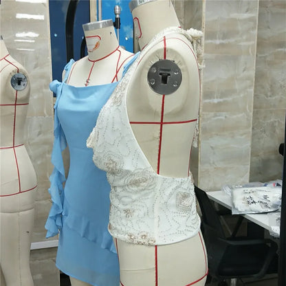 hirigin Sexy Glitter Sequin Tank Tops Women Y2K Fashion Deep V-neck Hollow Out Cropped Tops Tee Summer New Backless Beach Tops