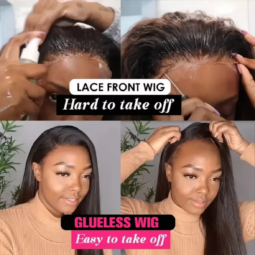 Glueless Wigs Human Hair For Women Kinky Straight Human Hair Wigs Pre Plucked Easy To Wear And Go 4x4 Lace Front Wig Nautural