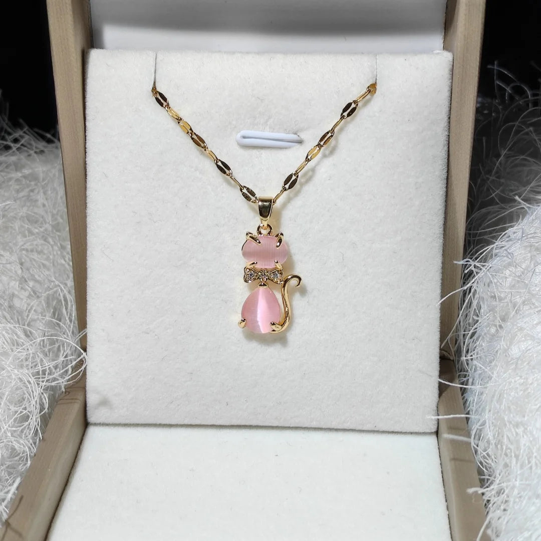 Trendy Animal Collarbone Necklaces for Women - Creative Cat Design with Stainless Steel Chain