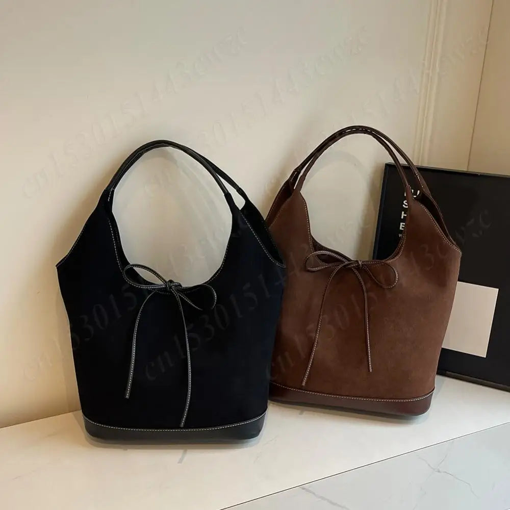 Women PU Tote Bag Designer Shoulder Bags Fashion Bucket Bag Large Capacity Suede Tote Purse Handbag Stylish Commuting Bag