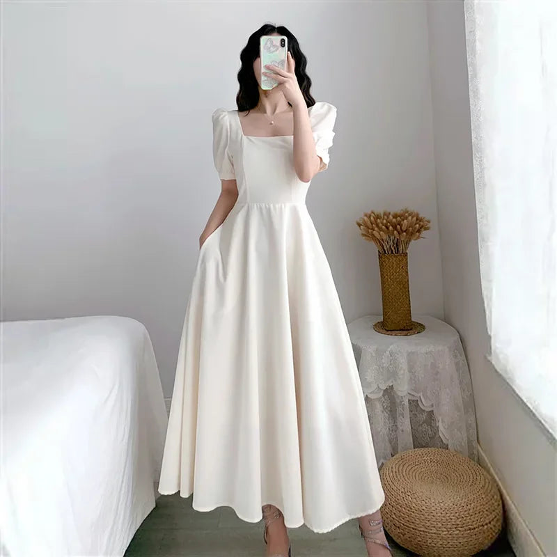 Dresses for Women 2023 Spring New White Dress Women's White Skirt Waist Slimming Temperament Over-the-knee Long Skirt Summer