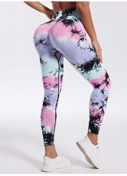 Yoga pants for women, tie dye graffiti seamless high waisted running, fitness, tight fitting leggings