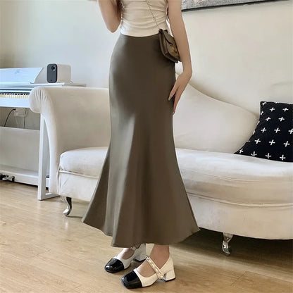 Satin Skirts for Women Korean Reviews Many Girls Clothes Women's 2025 Summer NEW High Waisted Mid Long Skirts Fashion women skir